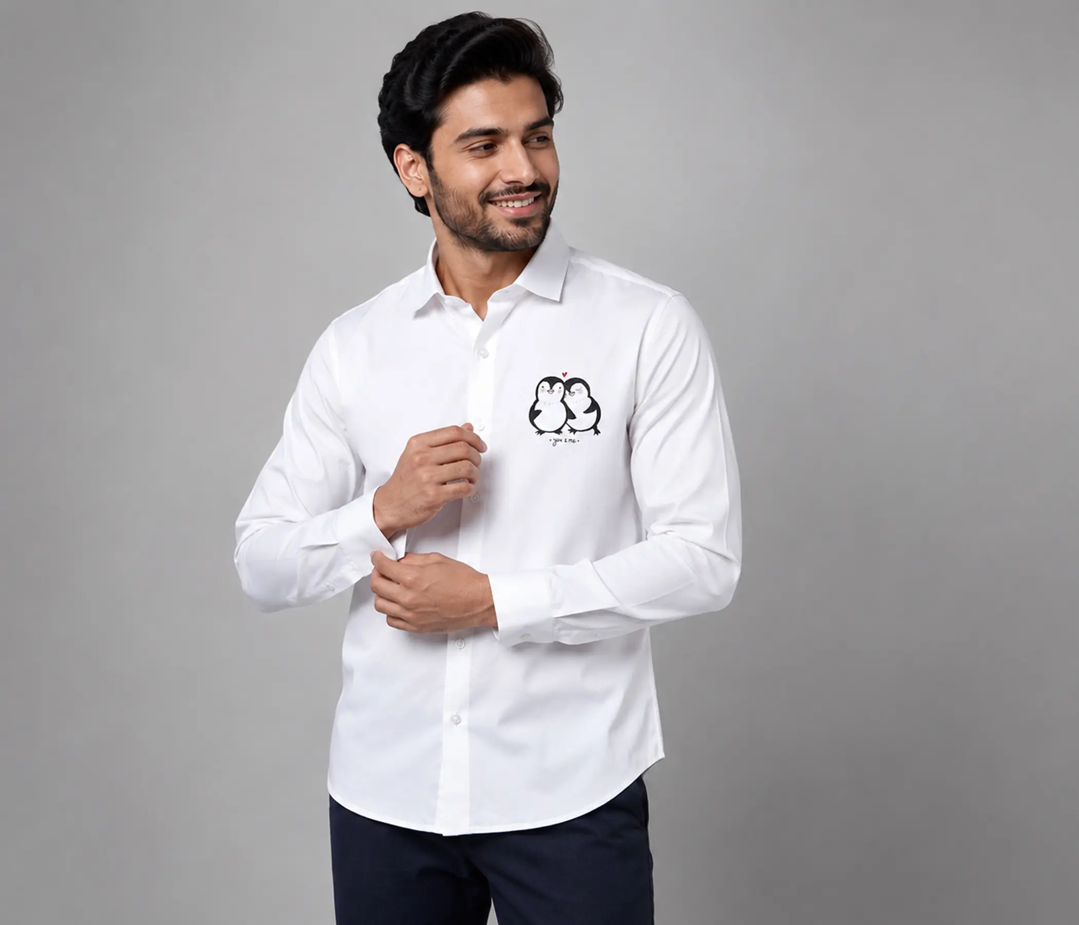 Pure White Hand-Painted Penguin Shirt for Perfect Mens Collection
